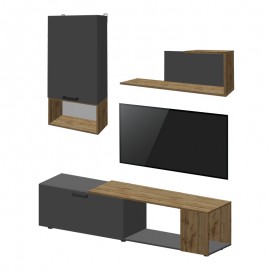 361-000099 Σύνθετο σαλονιού  Poelfy pakoworld σε ανθρακί-oak απόχρωση 170x37.5x42εκ