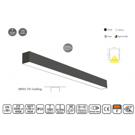77-9658 MP61.70C-171-S-3-O-OF-BL Linear Profile Lighting Ceiling 61.5x70mm 171cm