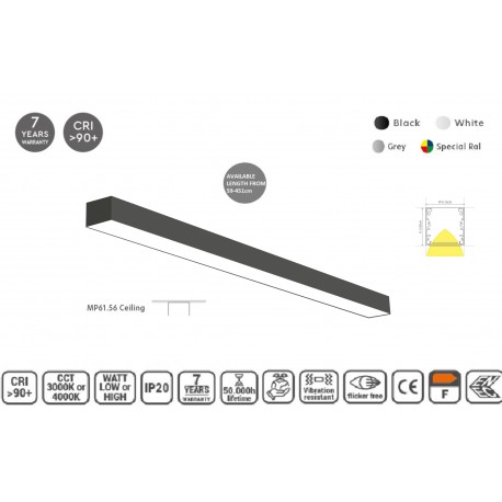 77-11290 MP61.56C-227-S-3-O-OF-BL Linear Profile Lighting Ceiling 61.5x56mm 227cm