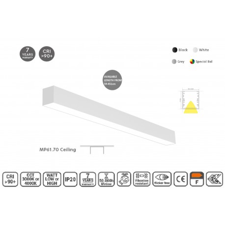 77-17141 MP61.70P-143-S-3-O-OF-WH Linear Profile Lighting Pendant 61.5x70mm 143cm