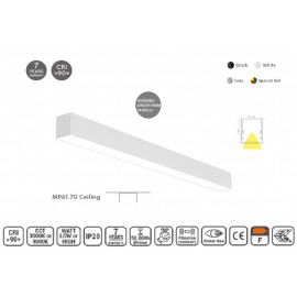 77-17237 MP61.70P-171-S-3-O-OF-WH Linear Profile Lighting Pendant 61.5x70mm 171cm