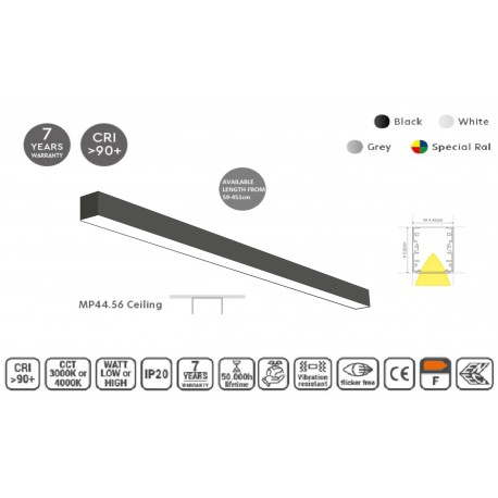 77-13598 MP44.56C-059-H-3-O-OF-BL Linear Profile Lighting Ceiling 44.5x56mm 59cm