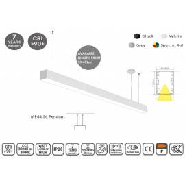 77-22234 MP44.56P-367-H-3-O-OF-WH Linear Profile Lighting Ceiling 44.5x56mm 367cm