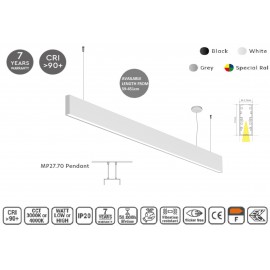 77-22999 MP27.70P-227-H-3-O-OF-WH Linear Profile Lighting Ceiling 27.5x70mm 227cm
