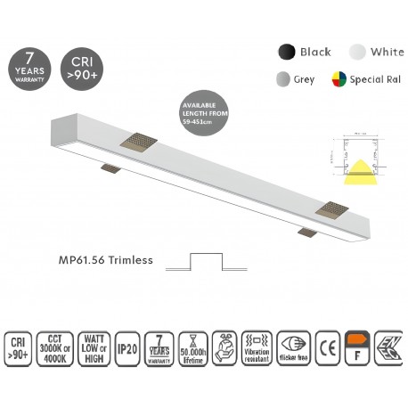 77-40951 MP61.56T-367-H-3-O-OF-WH Linear Profile Lighting Ceiling 61.5x56mm 367cm