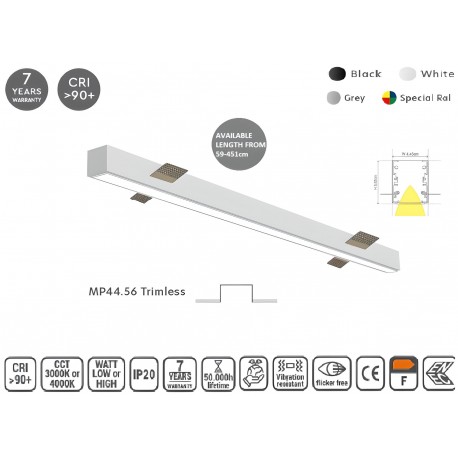 77-42679 MP44.56T-451-H-3-O-OF-WH Linear Profile Lighting Ceiling 44.5x56mm 451cm