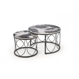 60-29270 ALEXANDRA   set of two coffee tables, black marble / black