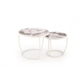 60-29298 INES  set of two coffee tables, beige marble / white