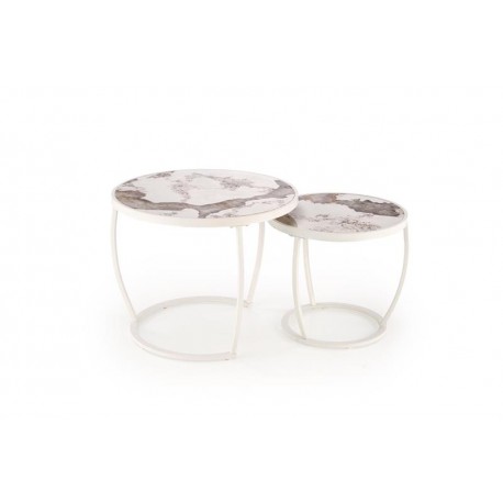 60-29298 INES  set of two coffee tables, beige marble / white