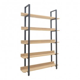 197-000290 Βιβλιοθήκη Almond pakoworld σε oak-μαύρη απόχρωση 120x29x185εκ