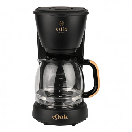 06-24673 ESTIA ΚΑΦΕΤΙΕΡΑ ΦΙΛΤΡΟΥ OAK ΠΛΑΣΤΙΚΗ 1000w ΜΕ ΓΥΑΛΙΝΗ ΚΑΝΑΤΑ 1.25lt ΜΑΥΡΗ