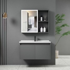 ΕΝ100,3L IDEA-1 Set Έπιπλο Κρεμαστό Μπάνιου Γκρι, Καθρέπτης LED + Πάγκος με Νιπτήρα και Μπαταρία