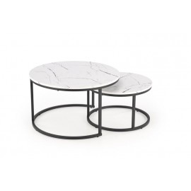 60-29299 JAVA set of 2 c. tables, white marble / black