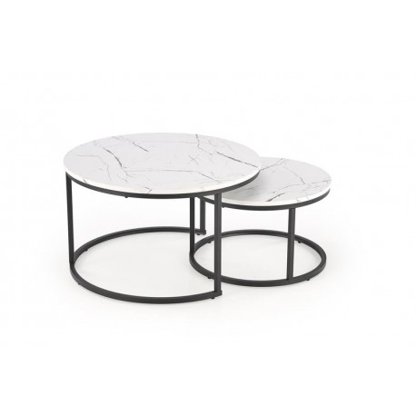 60-29299 JAVA set of 2 c. tables, white marble / black