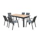 Ε6729,1S NAPOLI Set Dining ALU Κήπου: 6 Πολυθρόνες + Τραπέζι Επεκτ/νο Μαύρο-Καρυδί-Textilene Ανθρακί