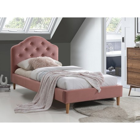80-1592 Επενδυμένο κρεβάτι Chloe 90x200 με Βελούδο σε χρώμα Ροζ DIOMMI CHLOEV90RD