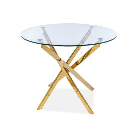 80-1448 Τραπέζι Agis Φ90x75 χρυσή βάση/tempered glass DIOMMI AGISZL90