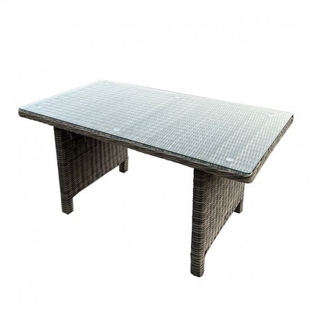 Ε673 ARIZONA Τραπέζι Dining Βεράντας - Κήπου ALU, Wicker Grey Brown, Γυαλί Tempered 5mm