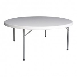 142-000019 Τραπέζι βαλίτσα catering Comfort pakoworld πτυσσόμενο στρόγγυλο σε λευκή απόχρωση Φ180x74εκ
