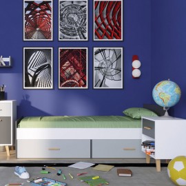 TO-TIMMYBED2S90 Κρεβάτι Timmy Λευκό-Γραφίτη-Γκρι χωρίς πάτωμα 90x200cm