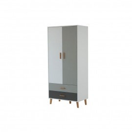 TO-TIMMY2D2S Ντουλάπα Timmy 2D2S Λευκό-Γραφίτη-Γκρι 90x50x199cm