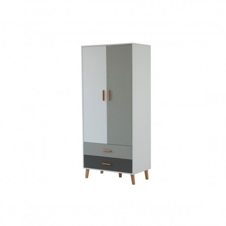 TO-TIMMY2D2S Ντουλάπα Timmy 2D2S Λευκό-Γραφίτη-Γκρι 90x50x199cm