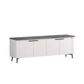 860114 Έπιπλο TV ASTANA 165 με φωτισμό led λευκό γυαλιστερό/ μαύρο μάρμαρο 165,2x40x59,9 Καρυδί