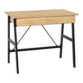 375-000007 Γραφείο εργασίας Lione pakoworld με συρτάρια σε oak απόχρωση με πόδι μαύρο μέταλλο 90x50x75εκ