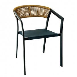 Ε6717,1 PARMA Πολυθρόνα Βεράντας-Κήπου ALU Ανθρακί Rope Wicker Φυσικό Textilene Ανθρακί Στοιβαζόμενη