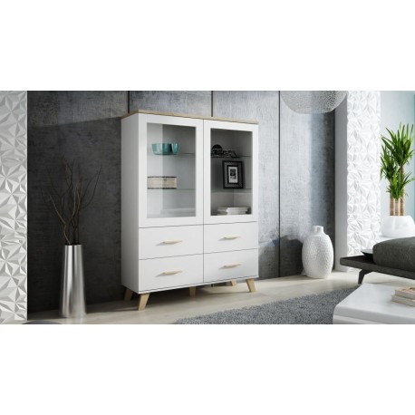 60-19755 Cabinet LOTTA 120 2DSZ4S dimond white/lsonoma oak DIOMMI CAMA-LOTTA-WITRYNA-120-2D4S-BI/DSO