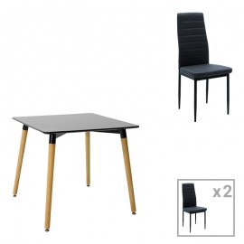 200-001155 Τραπεζαρία Natali-Parker pakoworld σετ 3τεμ mdf σε μαύρη-φυσική απόχρωση 80x80x76cm