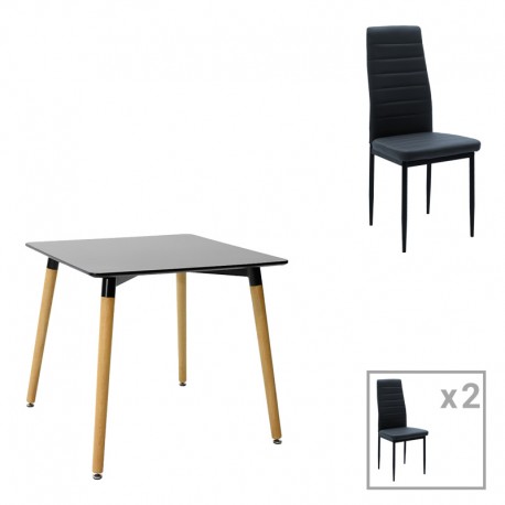 200-001155 Τραπεζαρία Natali-Parker pakoworld σετ 3τεμ mdf σε μαύρη-φυσική απόχρωση 80x80x76cm