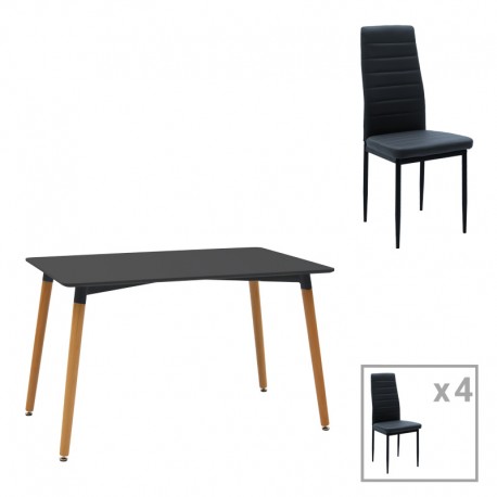 200-001156 Τραπεζαρία Natali-Parker pakoworld σετ 5τεμ mdf σε μαύρη-φυσική απόχρωση 120x80x76cm