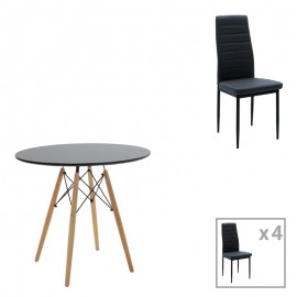 200-001158 Τραπεζαρία Julita-Parker pakoworld σετ 5τεμ mdf σε μαύρη-φυσική απόχρωση Φ80x73cm