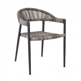 Ε6724,2 MADISON Πολυθρόνα Βεράντας- Κήπου, ALU Ανθρακί, Rope Wicker Γκρι, Στοιβαζόμενη