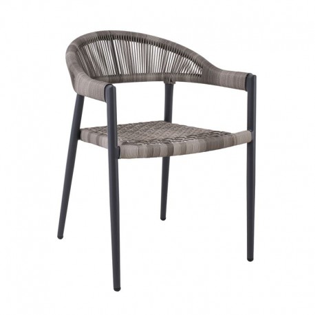 Ε6724,2 MADISON Πολυθρόνα Βεράντας- Κήπου, ALU Ανθρακί, Rope Wicker Γκρι, Στοιβαζόμενη