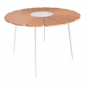 152-000090 Τραπέζι Pinap pakoworld λευκό αλουμίνιο και plywood σε φυσική απόχρωση Φ110x74εκ