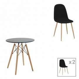 200-001225 Τραπεζαρία Julita-Bella pakoworld σετ 3τεμ mdf σε μαύρη-φυσική απόχρωση Φ60x73εκ