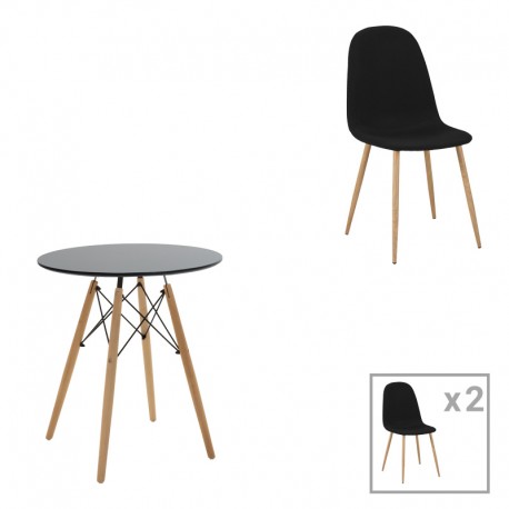 200-001225 Τραπεζαρία Julita-Bella pakoworld σετ 3τεμ mdf σε μαύρη-φυσική απόχρωση Φ60x73εκ
