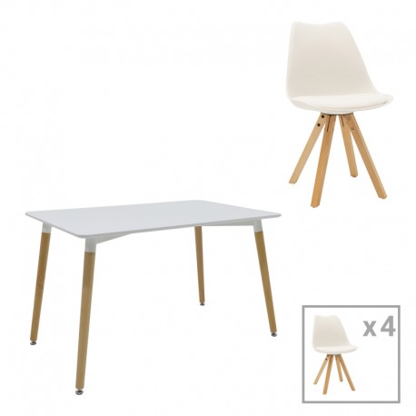 200-001217 Τραπεζαρία Natali-Caron pakoworld σετ 5τεμ MDF λευκό-πόδια φυσικό 120x80x76εκ
