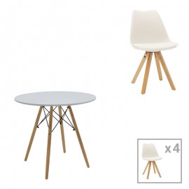 200-001219 Τραπεζαρία Julita-Caron pakoworld σετ 5τεμ MDF λευκό-πόδια φυσικό Φ80x73εκ