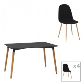 200-001224 Τραπεζαρία Natali-Bella pakoworld σετ 5τεμ mdf σε μαύρη-φυσική απόχρωση 120x80x76cm