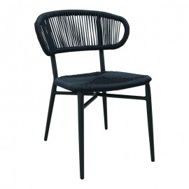 373-000011 Καρέκλα στοιβαζόμενη Agus pakoworld αλουμίνιο-pe rattan σε μαύρη απόχρωση 55x63x77εκ