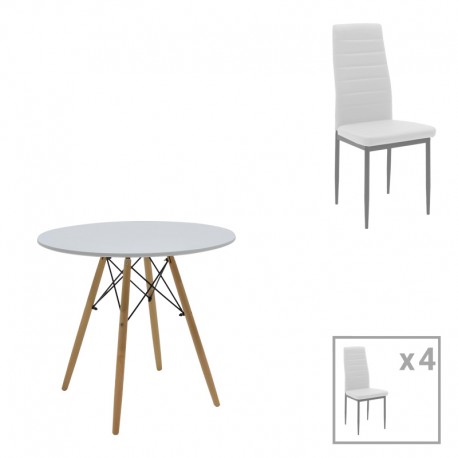 200-001212 Τραπεζαρία Julita-Parker pakoworld σετ 5τεμ MDF λευκό-πόδια φυσικό Φ80x73εκ