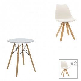 200-001232 Τραπεζαρία Julita-Caron pakoworld σετ 3τεμ mdf λευκό-πόδια σε φυσική απόχρωση Φ60x73εκ