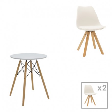 200-001232 Τραπεζαρία Julita-Caron pakoworld σετ 3τεμ mdf λευκό-πόδια σε φυσική απόχρωση Φ60x73εκ