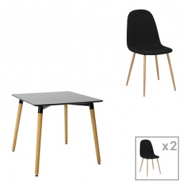 200-001222 Τραπεζαρία Natali-Bella pakoworld σετ 3τεμ mdf σε μαύρη-φυσική απόχρωση 80x80x76cm