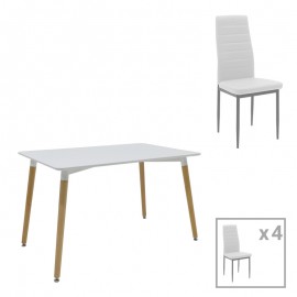 200-001210 Τραπεζαρία Natali-Parker pakoworld σετ 5τεμ MDF λευκό-πόδια φυσικό 120x80x76εκ
