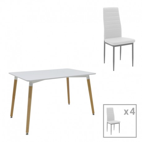 200-001210 Τραπεζαρία Natali-Parker pakoworld σετ 5τεμ MDF λευκό-πόδια φυσικό 120x80x76εκ