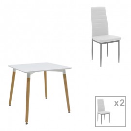 200-001211 Τραπεζαρία Natali-Parker pakoworld σετ 3τεμ MDF λευκό-πόδια φυσικό 80x80x76εκ